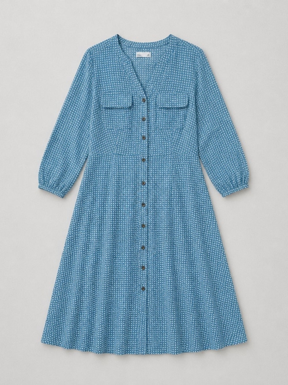 croft & barrow Blue Button-Front Midi Dress with V-Neck